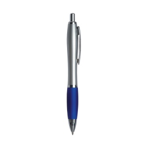 ON™ Plastic snap pen with silver barrel, rubberised coloured grip and metal clip, jumbo refill
