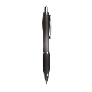 ON™ Plastic snap pen with coloured barrel, matching rubberised grip and metal clip