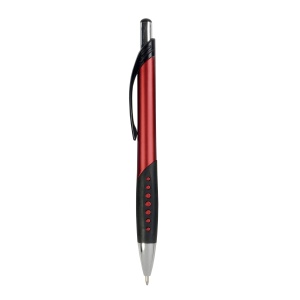ON™ Plastic snap pen with metallic barrel and rubberised black grip to match the clip