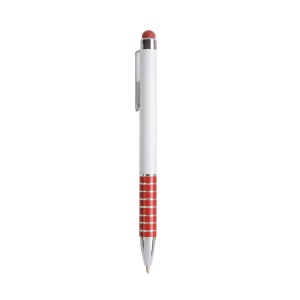 ON™ Twist pen with white plastic barrel and coloured aluminium grip, matching the touchscreen