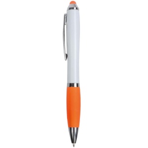 ON™ Plastic twist pen with white barrel, rubberised coloured grip
