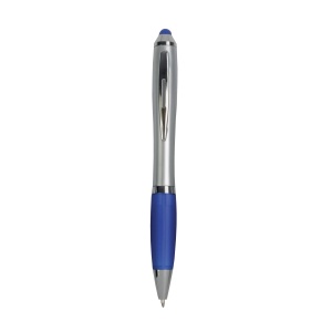 ON™ Plastic twist pen with silver barrel, rubberised coloured grip