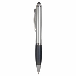 ON™ Plastic twist pen with silver barrel, rubberised coloured grip