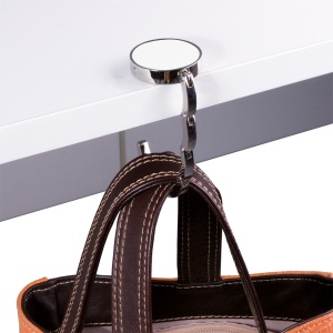 ON™ Round metal bag hook, dual-magnet reinforced closure, in a black box
