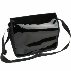 ON 600D polyester book bag with adjustable shoulder strap and shiny PVC flap