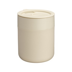 ON Cană ceramică acoperită cu silicON de 300 ml. Capac detașabil din PP cu deschidere glisantă.
