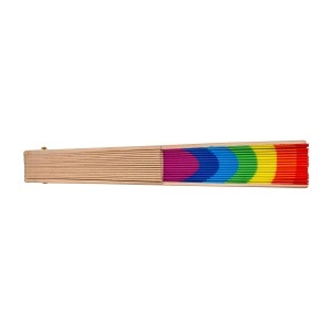 ON Evantai de mână din poliester curcubeu cu mâner din lemn - Img 2