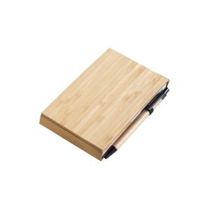 ON Notepad with bamboo cover (70 sheets), sticky notes, ballpen and phone holder.