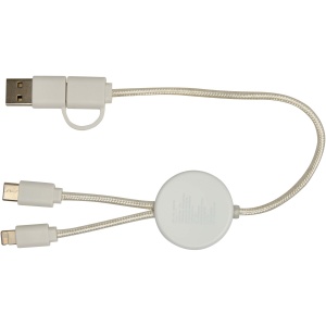PF™ Chechia 5-in-1 recycled plastic 30 cm data sync and 27W fast charge cable with bamboo details