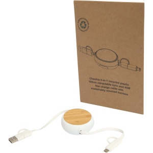PF™ Chechia 5-in-1 recycled plastic 100 cm retractable data sync and 45W fast charge cable