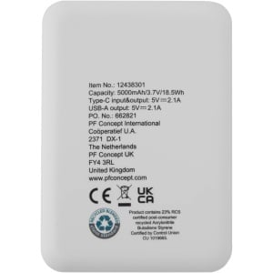 PF Baterie externă Asama 5000 mAh tip C din plastic reciclat
