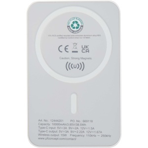 PF Baterie externă magnetică wireless Acrab de 10.000 mAh, 15W, cu alimentare de 20W - fabricată din plastic reciclat