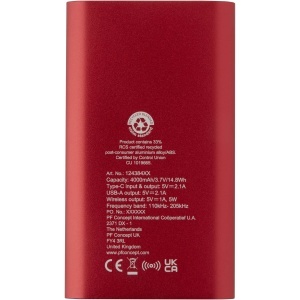 PF Baterie externă wireless Juice, 4000 mAh, tip C, din aluminiu reciclat