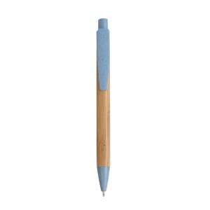 Push button ball pen with bamboo barrel and wheat-straw (50%) and PP (50%) fittings - Img 1
