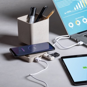 Wheat straw wireless charger 5W, USB hub 2.0, pen holder, phone stand - Img 2