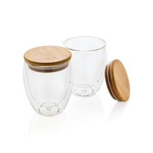 XD Sticlă borosilicată cu perete dublu și capac din bambus, set de 2 buc. 250 ml - Img 1