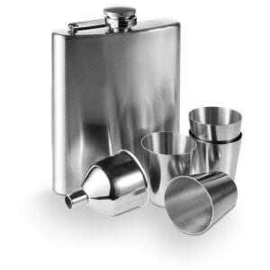 AX Hip flask 220 ml, cups 30 ml, funnel