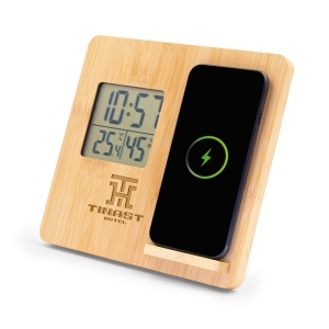 AX Încărcător wireless din bambus 10W, stație meteo | Kahele