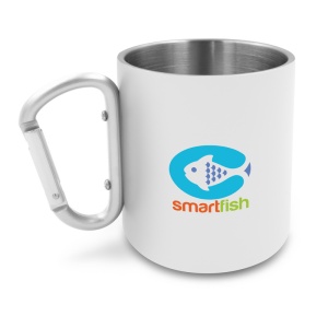 AX Recycled stainless steel mug 280 ml with carabiner clip | Pari