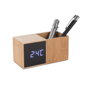 BLUE C™ Desk clock with organizer BAMBOO