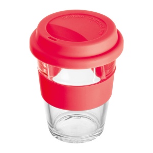 Easy™ Cană din sticlă cu manșon și capac din silicon.
