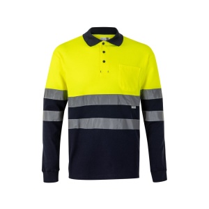 hi!™ VL PLUTO Tricou polo piqué bicolor (150g/m²) cu mâneci lungi, din bumbac (55%) și poliester (45%)