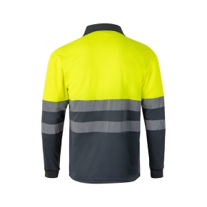 hi!™ VL VULCAN Tricou polo bicolor cu ochi de pasăre (160g/m²) cu mâneci lungi, din poliester (100%)