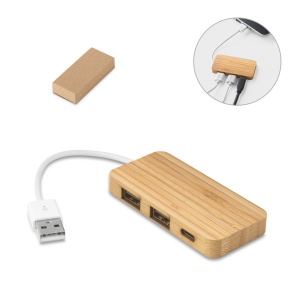 HI MOSER. HUB with 2 USB-A and 1 USB-C ports in bamboo
