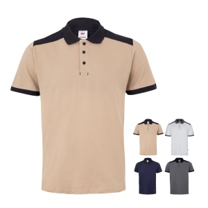 HI VL VELES. Two-tone stretch piqué polo shirt (200g/m²) with short sleeves, in polyester (96%) and elastane (4%)