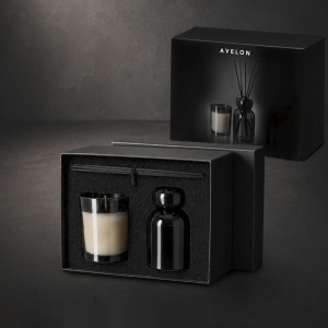 MAK Avelon - Set Aromatic Difuzor Aromatic din Sticlă Aromă de Salvie Lemnoasă și Briză Marină 120 ml. Lumânare din Sticlă Aromă de Ceai Zen Muxi