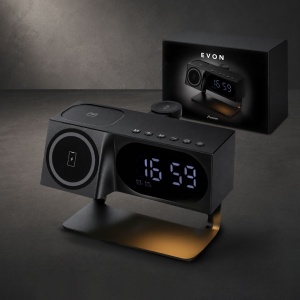 MAK Evon - Multifunction Charger Aluminium/ ABS. Wireless Charger 15W Speaker Bluetooth Connection, Sound Power 5W. Lamp 5 Leds, Adjustable Brightness. Battery 1200 mAh. Type C Connection
