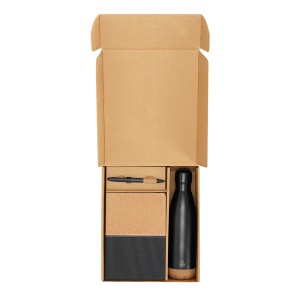MAK Gravan - Set Insulated Bottle Recycled Stainless Steel/ Cork, 500 ml. Notepad Polyester 300D RPET/ Cork, Hard Cover, 80 Sheets. Pen Recycled Aluminium/ Cork