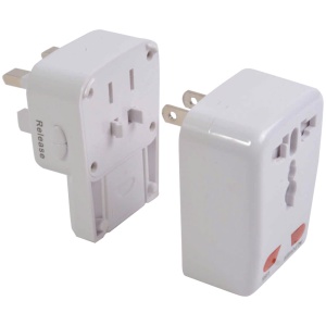 ON™ Universal adapter with USB port. Input 100-125 V 6 A or 220-250 V 6 A