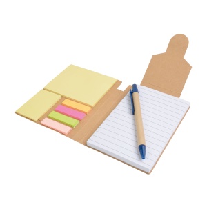 ON™ Recycled-paper notepad with cardboard pen and sticky notes