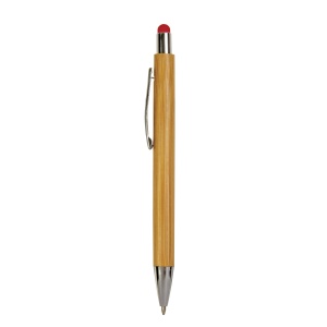 ON™ Bamboo barrel push ball pen with colored touch point and chrome tip