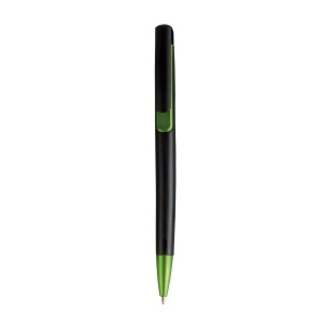 ON™ Plastic snap pen with black barrel and metallic tip and detail