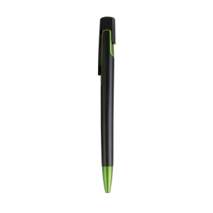 ON™ Plastic snap pen with black barrel and metallic tip and detail