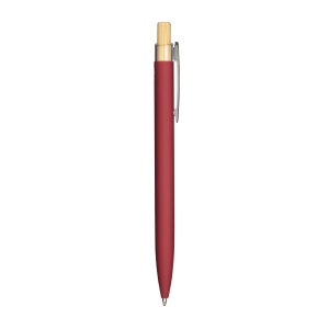 ON™ Rubberized recycled aluminum snap pen. Burnished details , bamboo button