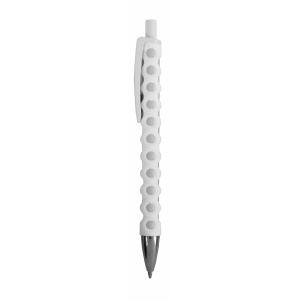 ON™ Plastic snap pen with white barrel, clip and button