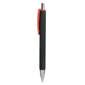 ON™ Plastic snap pen with tyre-effect rubberised black barrel and wide coloured clip
