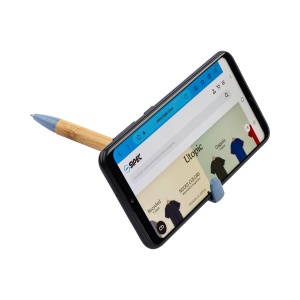 ON™ Bamboo and wheat straw twist pen with mobile phone stand