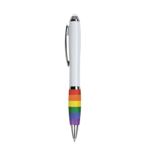ON™ Plastic twist pen with white barrel, rainbow grip and touchscreen