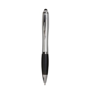 ON™ Plastic twist pen with silver barrel, rubberised coloured grip