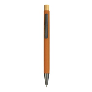 ON™ Rubberized metal snap pen with burnished details and bamboo button