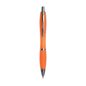 ON™ Plastic snap pen with coloured barrel, matching rubberised grip and metal clip