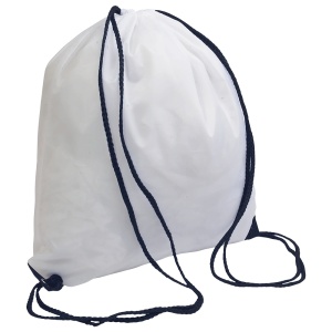 ON™ White 210T polyester backpack with drawstring closure, reinforced corners
