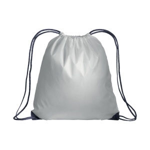 ON™ White 210T polyester backpack with drawstring closure, reinforced corners