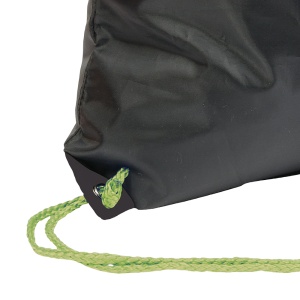 ON™ Black 210T polyester backpack with drawstring closure, reinforced black corners