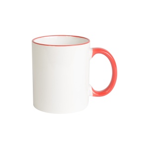 ON™ White grade A ceramic mug with coloured handle and edge, For dishwashers