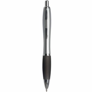 ON Plastic snap pen with silver barrel, rubberised coloured grip and metal clip, jumbo refill